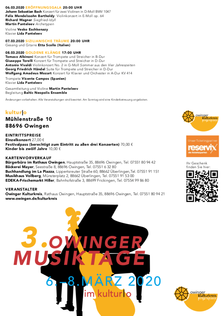 Owinger Musiktage 2020 sponsored by KreditManufaktur Bodensee